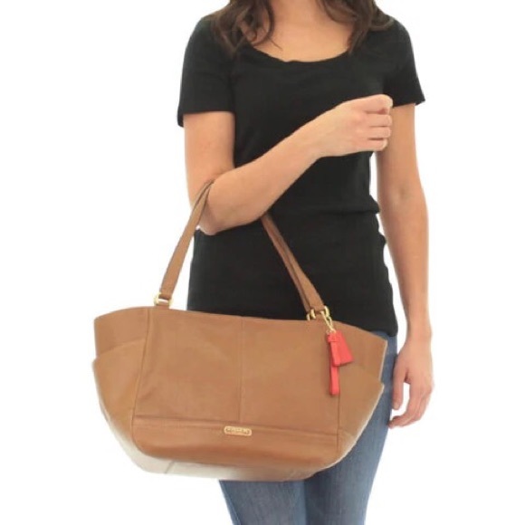 Coach tote bag smooth park leather carryall British tan handbag purse - Picture 2 of 9